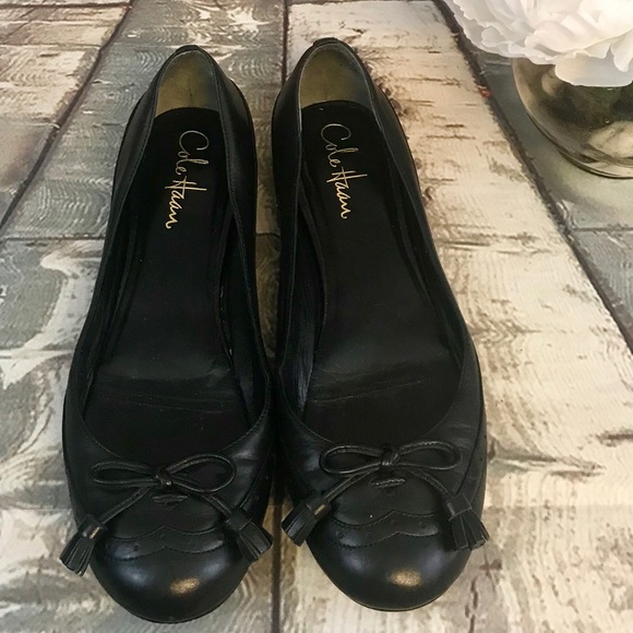 Cole Haan Nike Air Black Bow Ballet Wing Tip Flats